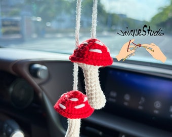 Crochet Mushrooms, Mushroom Car Charm, Mushroom Car Decor, Crochet Decor, Cute Mushrooms Car Decor