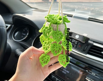 Car Plant, Crochet Monstera Plant, Plant Lover Decor, Monstera Decor ,Houseplant Decor, Crochet Hanging Plants, Car Accessories For Women