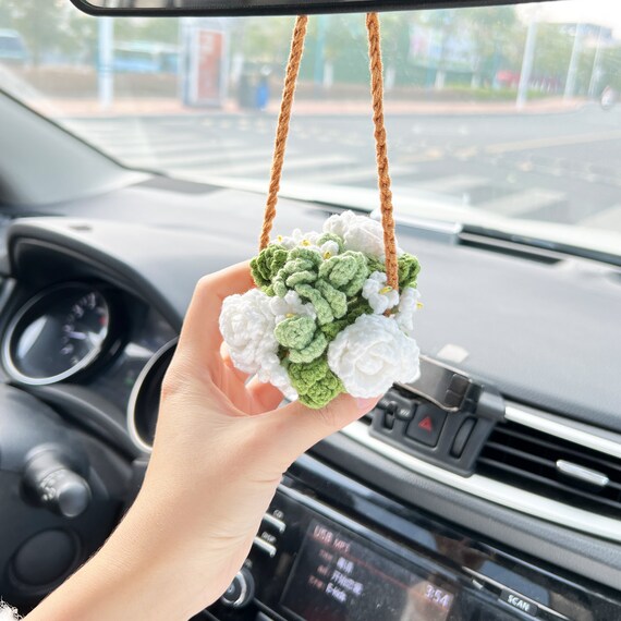 Crochet Flowers Car Hanging, Hanging Plant, Cute Flower Car Accessories  Decor Teens Interior Rear View Mirror Hanging Charm 