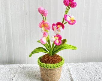 Handmade crochet Phalaenopsis, Crochet orchid potted, Furniture decorative flower, Relocation gift