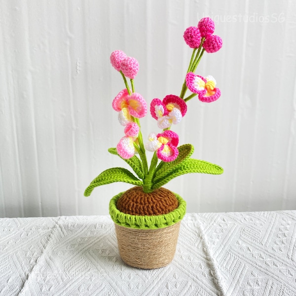 Phalaenopsis au crochet fait à la main, orchidée au crochet en pot, fleur décorative de meubles, cadeau de déménagement