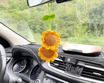 2 pcs sunflower Accessories for Women Car Mirror Hanging Teens Interior Rear View Mirror Flower Decor Charm