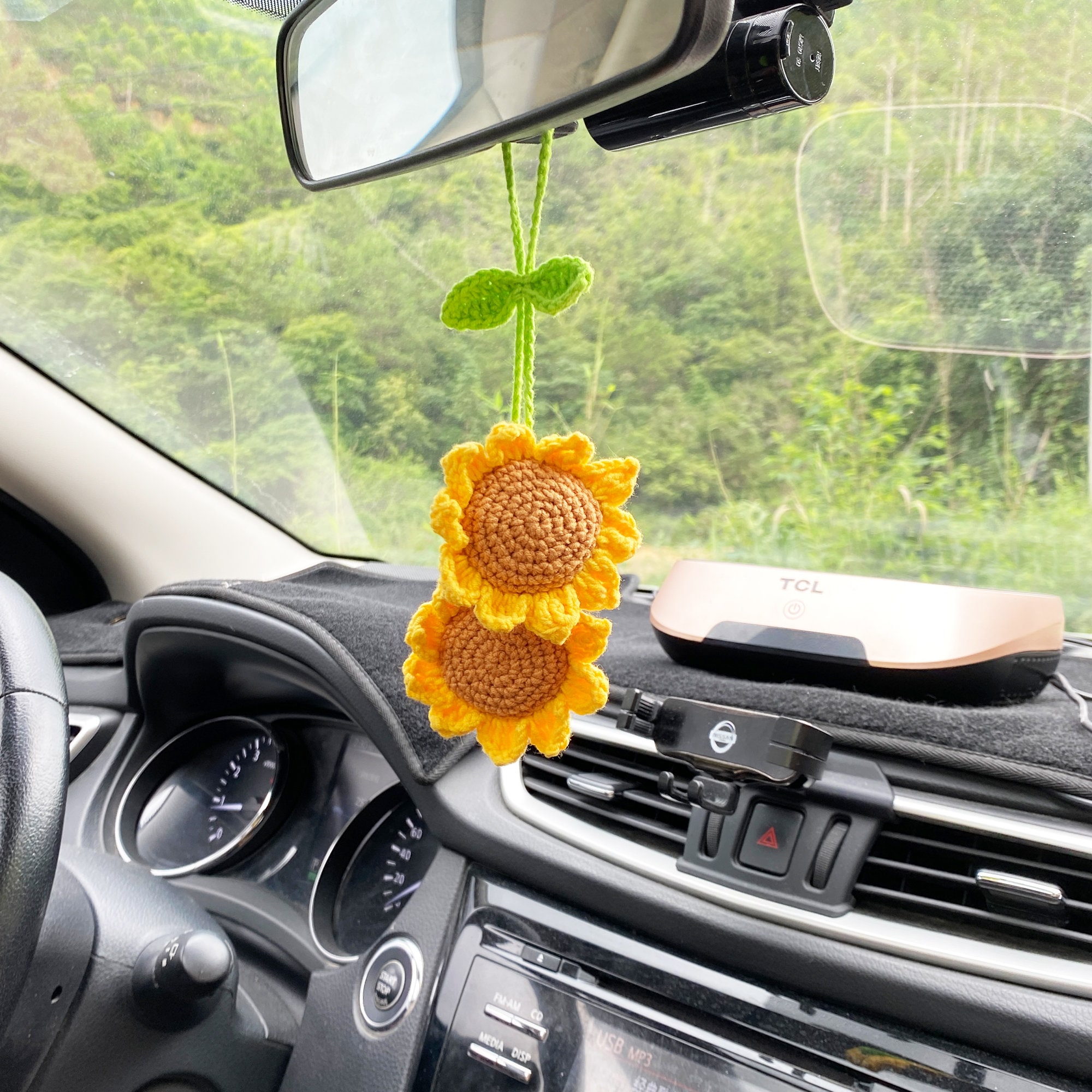 Häkeln Daisy Blume Auto Spiegel Hängezubehör, Sukkulenten Auto