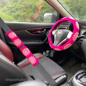 Copri volante all'uncinetto, Copri cintura di sicurezza all' uncinetto, Copri volante girasole all' uncinetto per le donne, Copri volante carino, regalo per lei