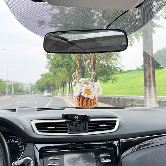 Decorative Figurines Plant Crochet Hanging Basket Rearview Mirror