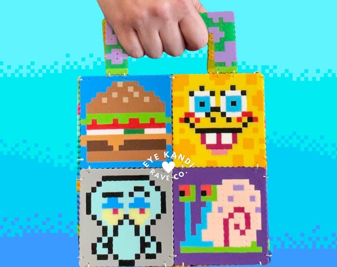 Pixel Handmade Things Handmade Pixel Art Bag With Fun Cartoon Faces – Quirky Retro Style Tote ...