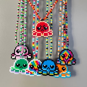 Octopus Reversible Kandi Necklace - Perler Charm Necklace - Unique Handmade Rave & Festival Accessories, Jewelry - Cute Mood Octopus