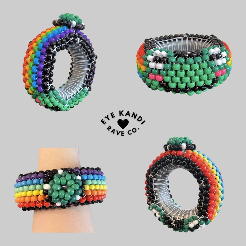 Bead Ring Rave Hidden Flask Beaded Cuff Bracelet – Colorful Kandi Rave Accessory ...