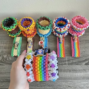 Mario Kart Inspired Huge CUSTOM 3D Rotating Kandi Cuff Bracelets with Character Figurines - Rainbow Road - Super Mario Bros. Kandi