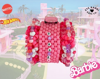 Barbie Movie Inspired Monster 3D Rotating Kandi Cuff Bracelet w/ 1956 Corvette Barbie Car - Pink Kandi