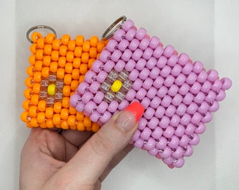 Flower Kandi Clip-On Wallets - Handmade Beaded Pouch Monochromatic