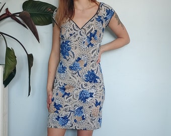 90er V-Ausschnitt Paisley Print Kleid | Y2k Rose Print Slip Kleid | Venus