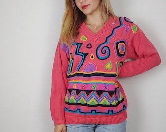 90s Sweater | Abstract Sweater | Statement Sweater | Geometric Sweater | Coogi | Patchwork Sweater | Streetwear Sweater | Hip Hop Sweater |
