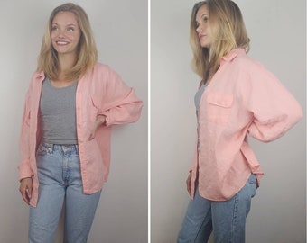 Pastel Pink Linen Button Down Top | Pink Oversized Linen Shirt | Minimalist Blouse | Minimalist Top | Pink Shirt | Linen Clothing | Cover Up