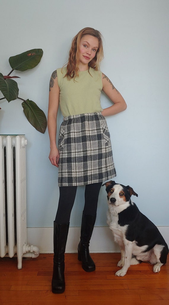 60s Mod Plaid Skirt | 70s Plaid Mini Skirt | Wool 