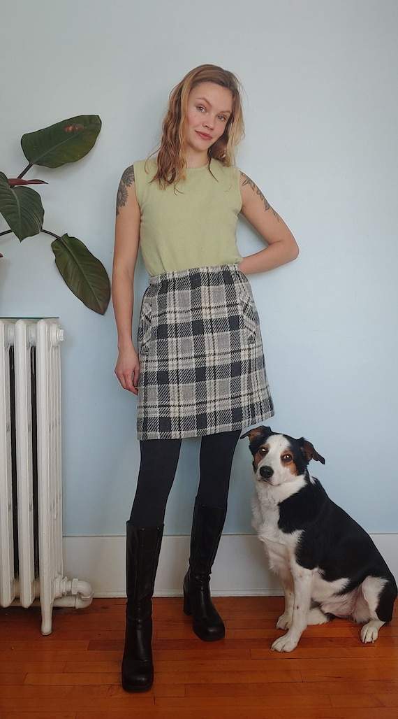 60s Mod Plaid Skirt | 70s Plaid Mini Skirt | Wool 