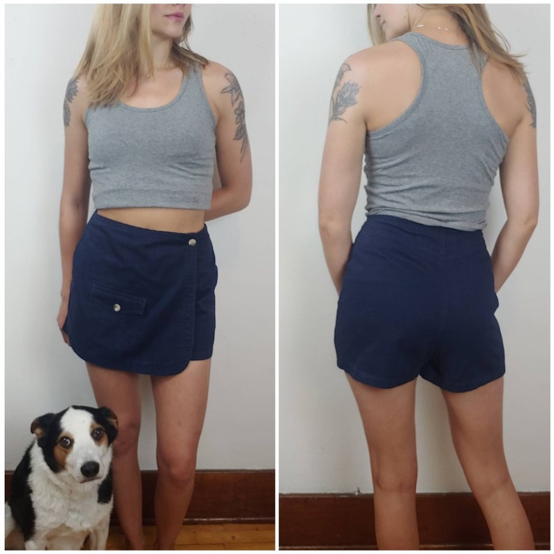 90s Navy Skort Cargo Skirt Vintage Mini Skirt School Girl Skirt Streetwear Women Minimalist Y2k Skirt Vintage Skort Coco Blue image 1