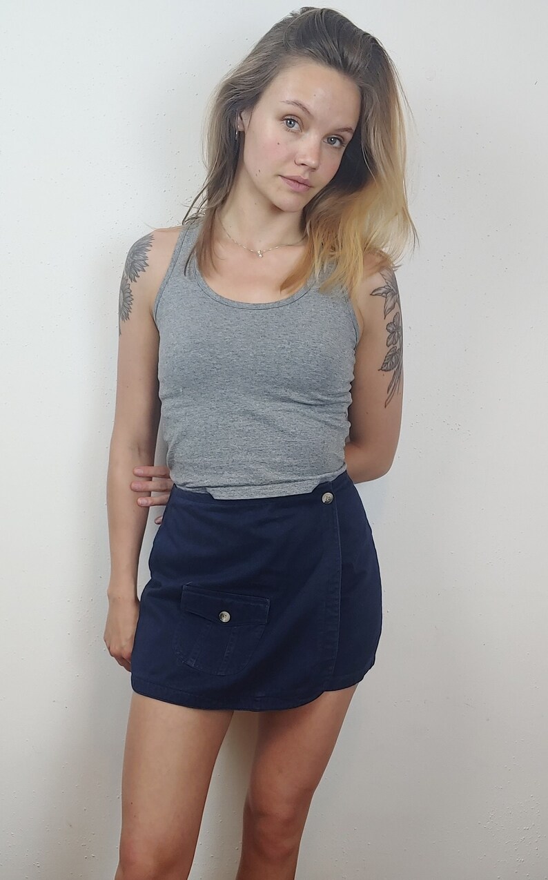 90s Navy Skort Cargo Skirt Vintage Mini Skirt School Girl Skirt Streetwear Women Minimalist Y2k Skirt Vintage Skort Coco Blue image 2