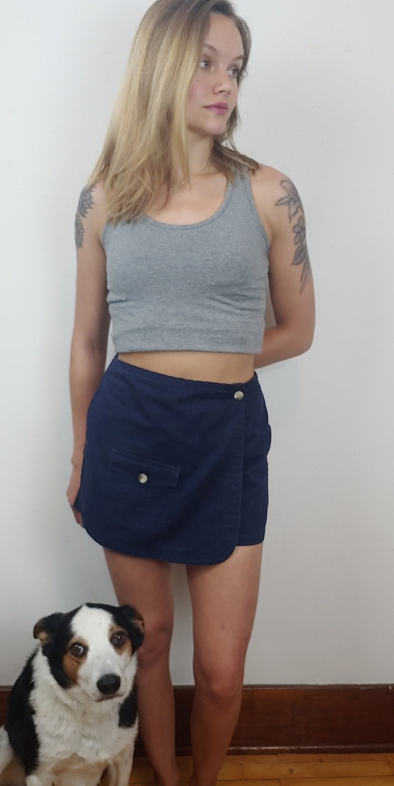 90s Navy Skort Cargo Skirt Vintage Mini Skirt School Girl Skirt Streetwear Women Minimalist Y2k Skirt Vintage Skort Coco Blue image 7