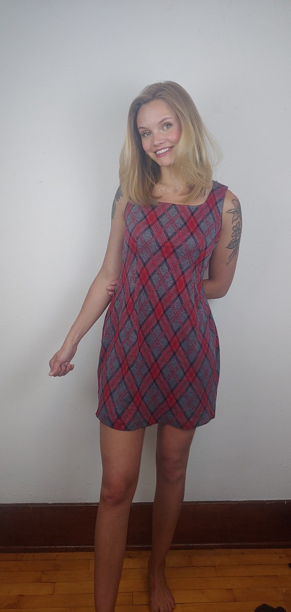 90s Plaid Mini Dress | 90s School Girl Dress | Vi… - image 3