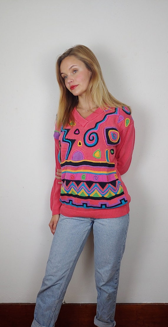 90s Sweater | Abstract Sweater | Statement Sweater | Geometric Sweater | Coogi | Patchwork Sweater | Streetwear Sweater | Hip Hop Sweater | View 3