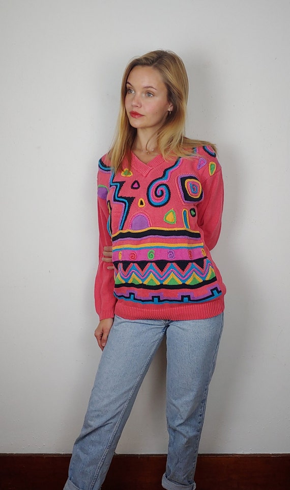 90s Sweater | Abstract Sweater | Statement Sweater | Geometric Sweater | Coogi | Patchwork Sweater | Streetwear Sweater | Hip Hop Sweater | View 4
