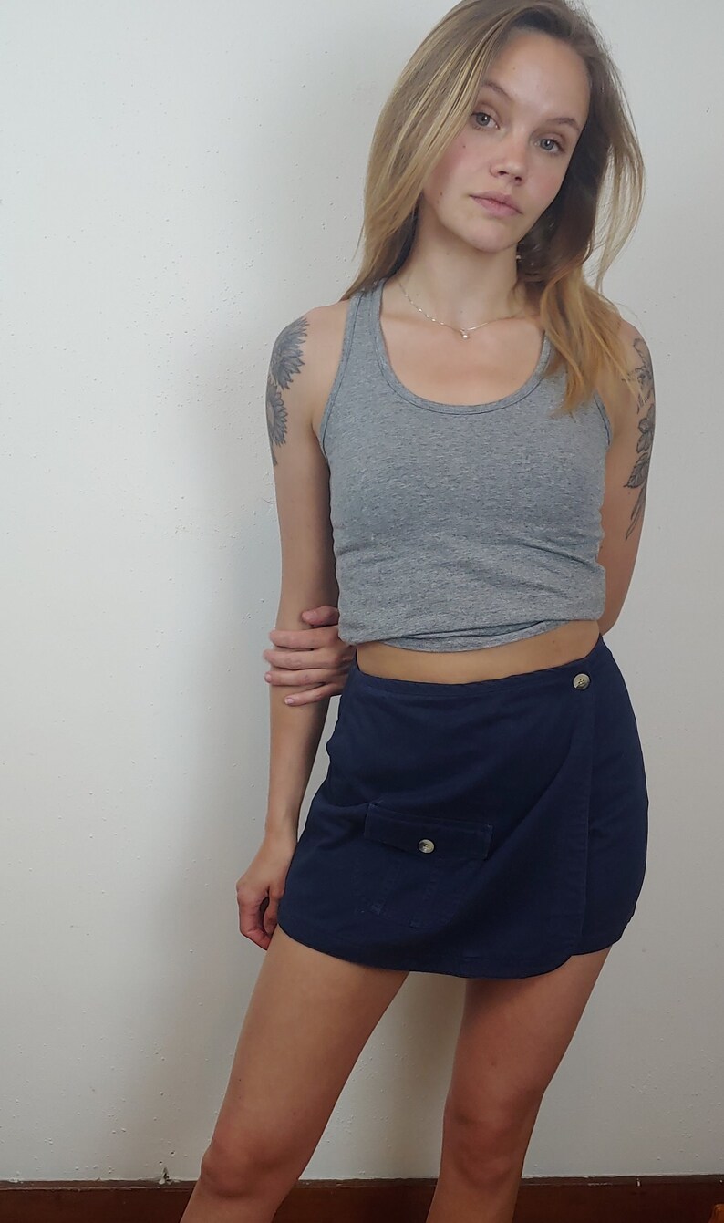 90s Navy Skort Cargo Skirt Vintage Mini Skirt School Girl Skirt Streetwear Women Minimalist Y2k Skirt Vintage Skort Coco Blue image 5