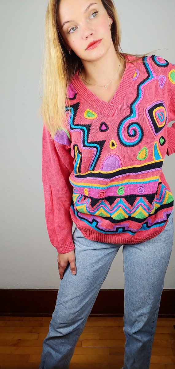 90s Sweater | Abstract Sweater | Statement Sweater | Geometric Sweater | Coogi | Patchwork Sweater | Streetwear Sweater | Hip Hop Sweater | View 2
