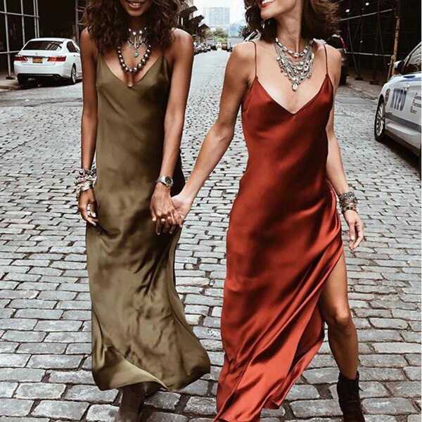 Sexy v-neck sequined long dress women summer black Spaghetti strap split dresses vestido female