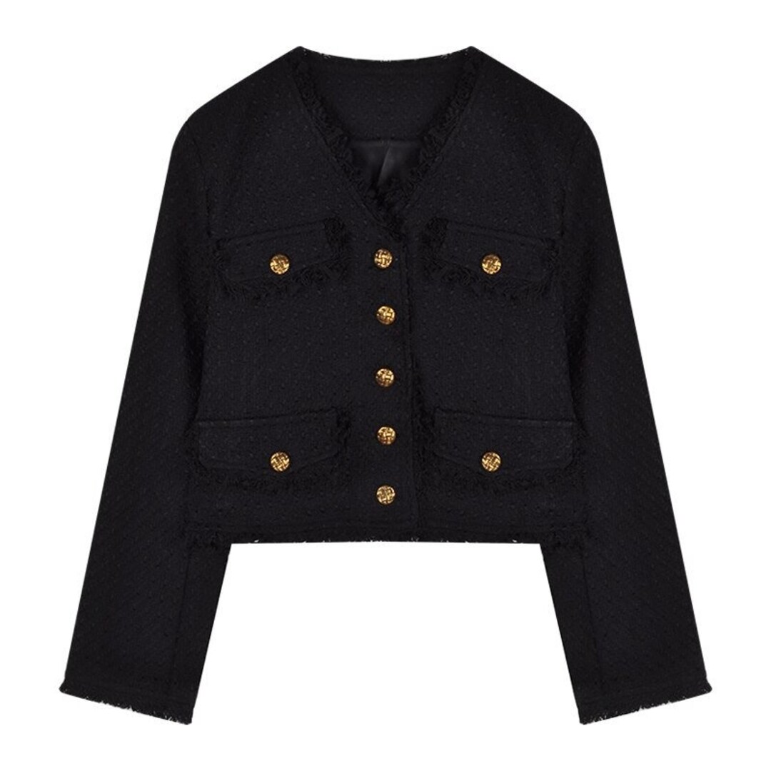 Black Gold Ladies Luxury Elegant Tweed Jacket Casual Solid - Etsy