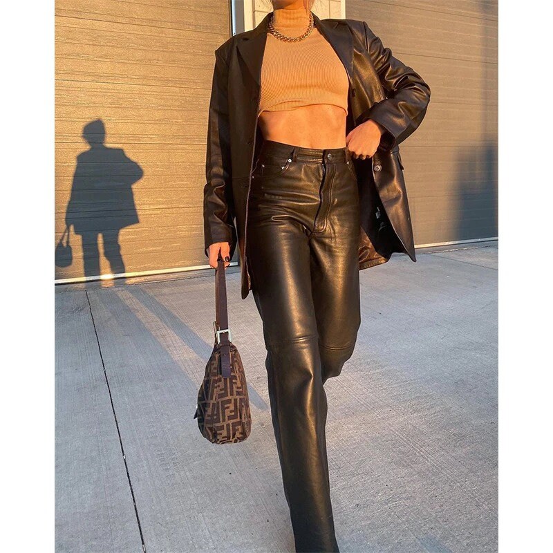 Leather Baggy Pants Street Style