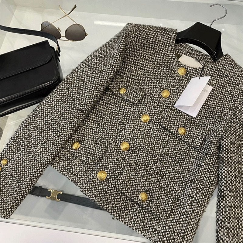 Black Gold Ladies Luxury Elegant Tweed Jacket Casual Solid - Etsy