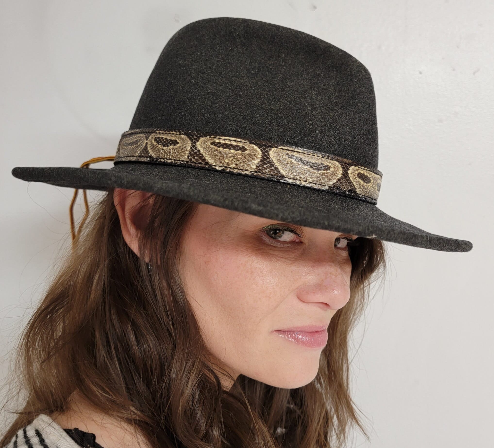 Western cowboy cowgirl Real BURMESE PYTHON snake skin hat band band  adjustable