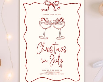 Editable Christmas in July Invite | Modern Ribbon Cocktail Party Template | Instant Download via Canva