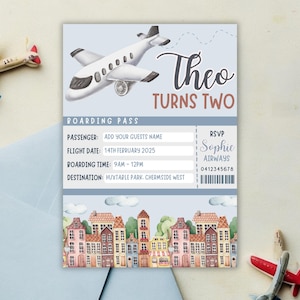 Kinder Bordkarte Einladung | Bearbeitbarer Board Pass Geburtstagskarte | Flugzeug Party Einladung Canva Vorlage | Digitale Reise-Geburtstagskarte