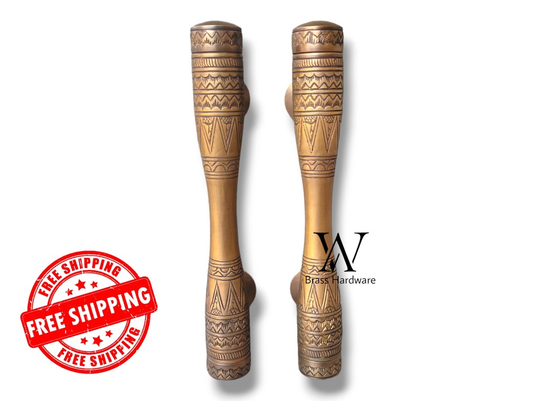 2 Pieces Antique Brass House Door Handle Egypt Model Carving 11.8 Inch