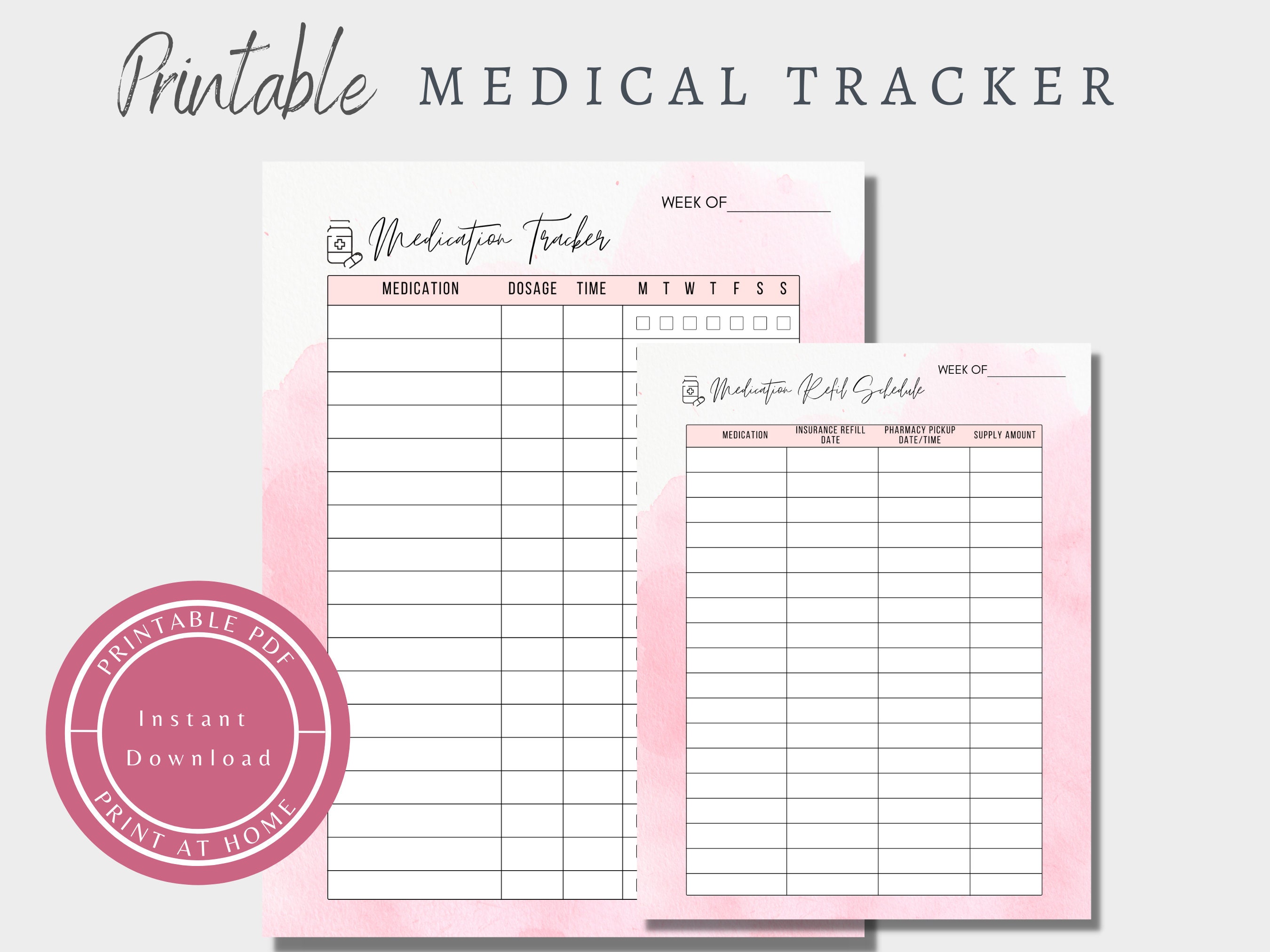 Medical Tracker Printable Chart Medication Intake Plan Etsy
