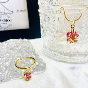 Raw Stone Necklace With Matching Ring, Pink Necklace, Pink Ring,  Anniversary Gift, Birthday Gift