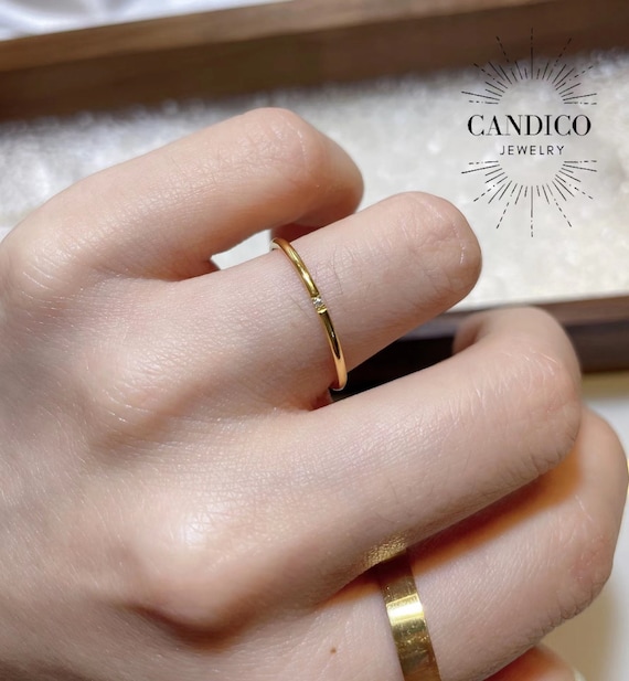 18K Gold Ring Zircon Ring Elegant Ring Simple Ring Minimalist Gold Ring Thin Ring Etsy UK