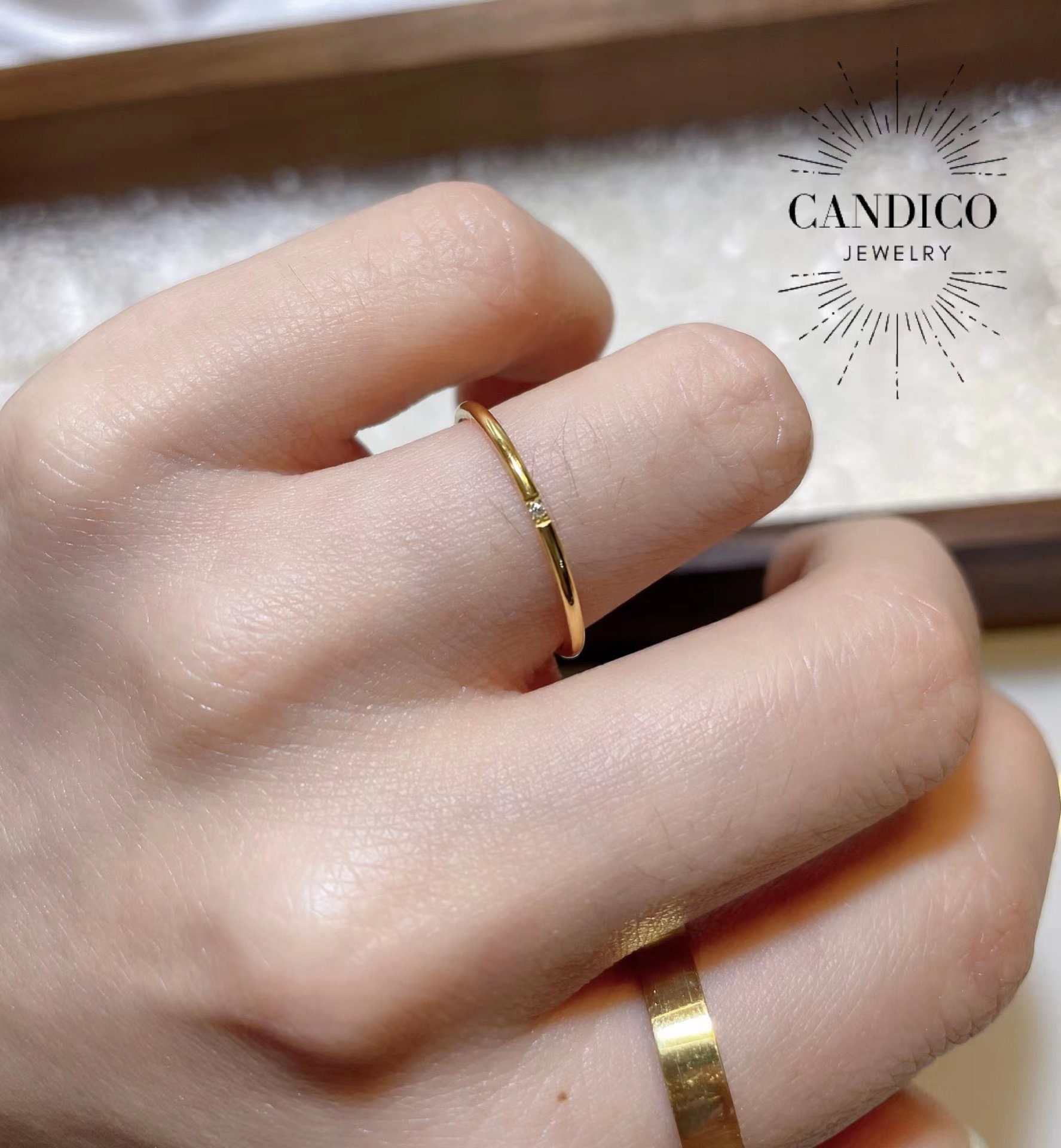 18K Gold Ring Zircon Ring Elegant Ring Simple Ring Minimalist