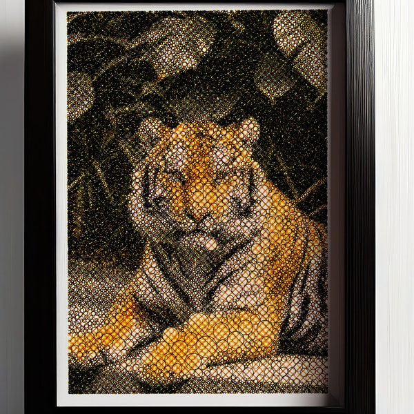 Der Tiger - Geplotterte Zeichnung - Schwarzer Tintenroller und Filzstift auf weißem A4 - Einzelstück