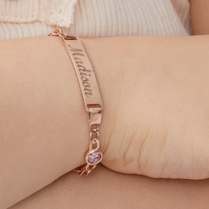 Custom Birthstone Name Bracelet • Kids Personalized Bracelet • Sterling Silver Dainty Birthday Gift