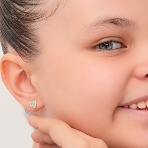 Custom Birthstone Stud Earrings • Kids Heart Gemstone Stud Earrings • Baby Jewelry • Birthday Gift from mom