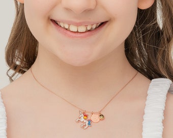 Custom Initial Birthstone Unicorn Necklace • Kids Unicorn Necklace • Personalized Initial Necklace • Birthstone Initial Pendant