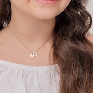 Custom Birthstone Evil Eye Necklace with Initial Pendant • Personalizable Initial Evil Eye Necklace • Christmas Gift • Birthday Gift