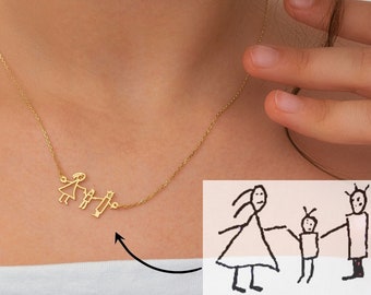 Memorial Kids Drawing Necklace • Your Children's Actual Artwork Necklace • Birthday Gift for him/her