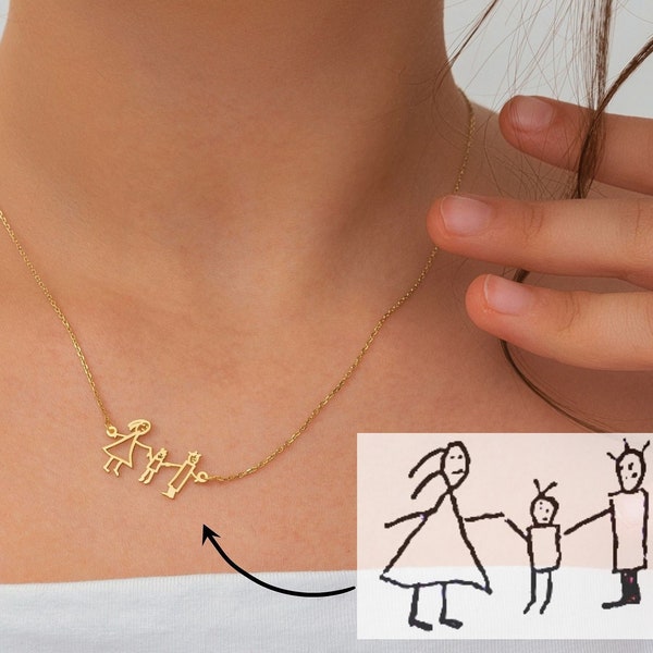 Memorial Kids Drawing Necklace • Your Children's Actual Artwork Necklace • Birthday Gift for him/her