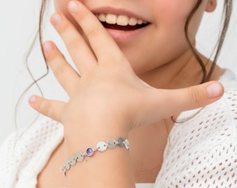 Bracelet bébé personnalisé avec pierres de naissance • Bracelet personnalisé pour enfant • Bracelet chaîne disque pour enfant • Cadeau spécial pour elle/lui