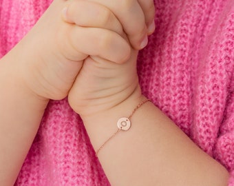 Custom Initial Bracelet • Tiny Letter Bracelet • Dainty Coin Bracelet • Gold Monogram Jewelry