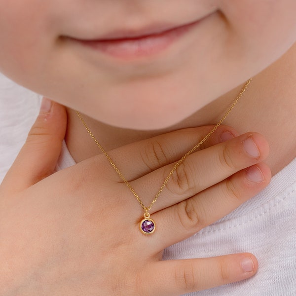 Benutzerdefinierte Birthstone Halskette für Kinder • Kinder-Edelstein-Halskette • Besonderes Glück Geburtstagsgeschenk für Babys